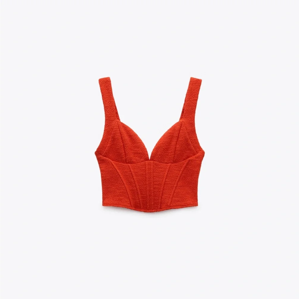 Zara Red Textured Corset Top - Picture 15 of 17
